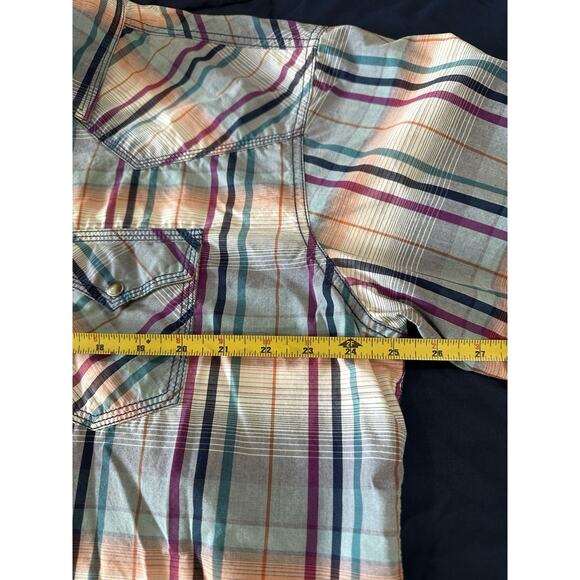 Wrangler® Blue Pink Plaid Short Sleeve Pearl Snap Shirt Size XL - Picture 8 of 9